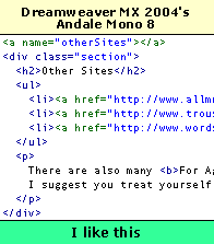 Dreamweaver MX - Andale Mono 8
