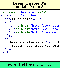 Dreamweaver 8 - Andale Mono 8